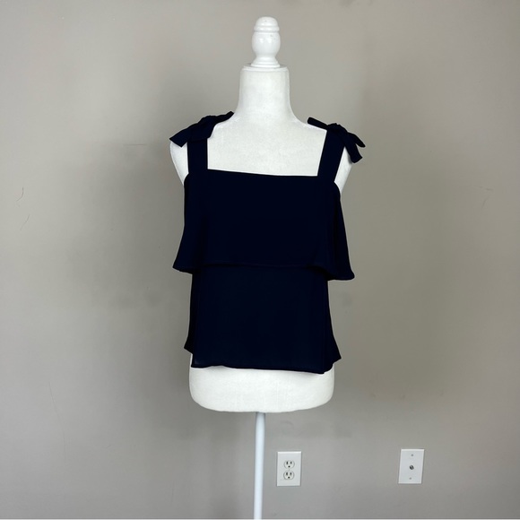 LOFT TIERED SQUARE NECK TANK TOP BOW STRAPS SIZE SMALL PETITE NAVY BLUE - Picture 12 of 16